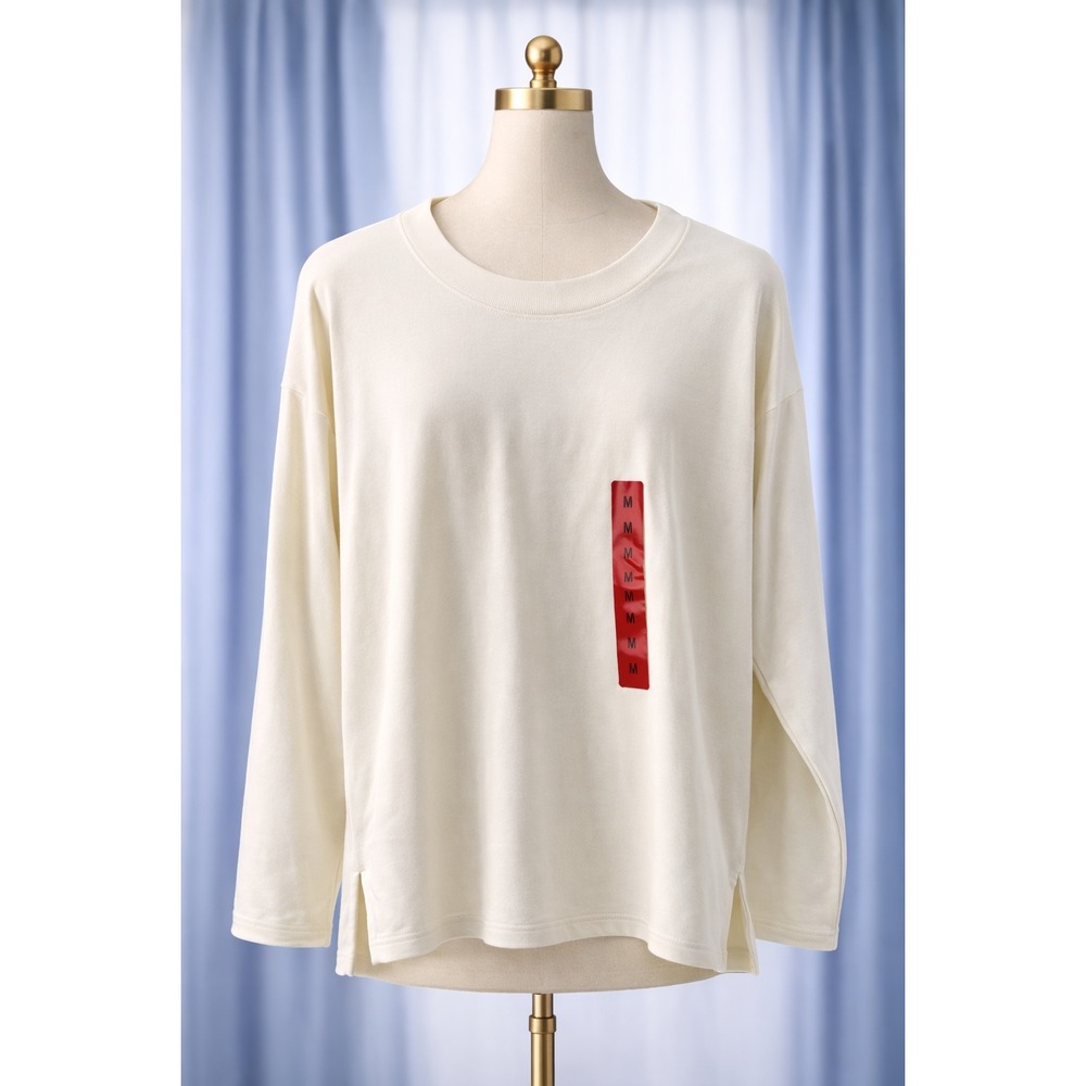 New Banana Republic Long Sleeve Top Soft Knit Off White Crew Neck Relaxed Size M
